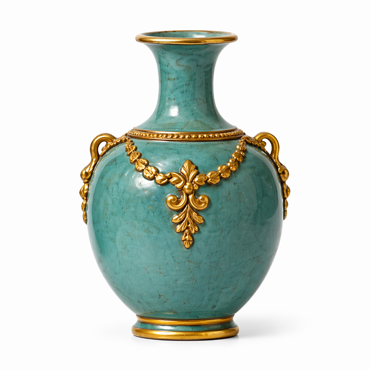 Ornate Turquoise and Gold Ceramic Vase