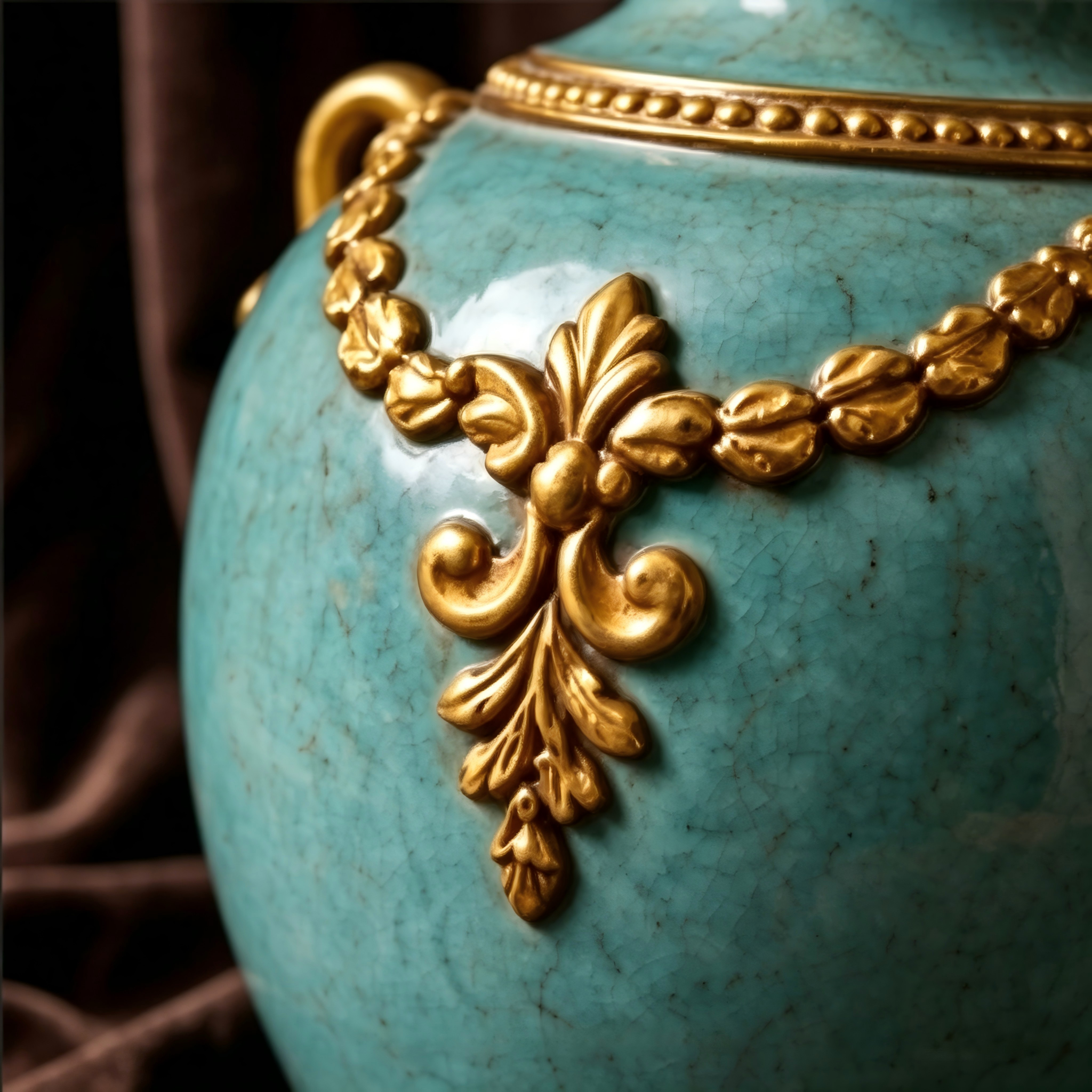 Ornate Turquoise and Gold Ceramic Vase
