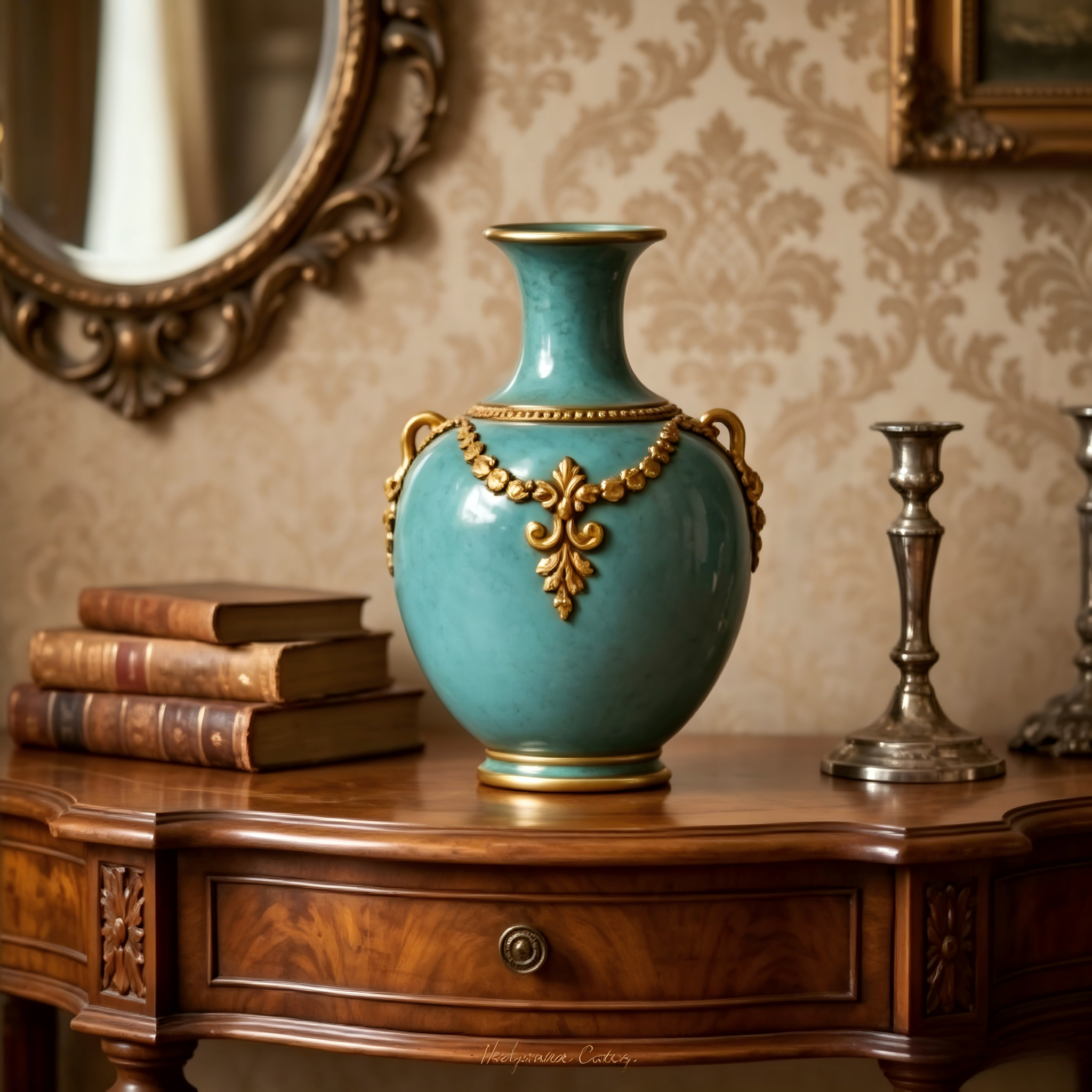 Ornate Turquoise and Gold Ceramic Vase