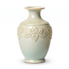Embossed Botanical Pale Celadon Ceramic Vase
