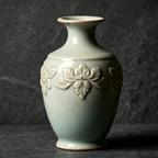 Embossed Botanical Pale Celadon Ceramic Vase