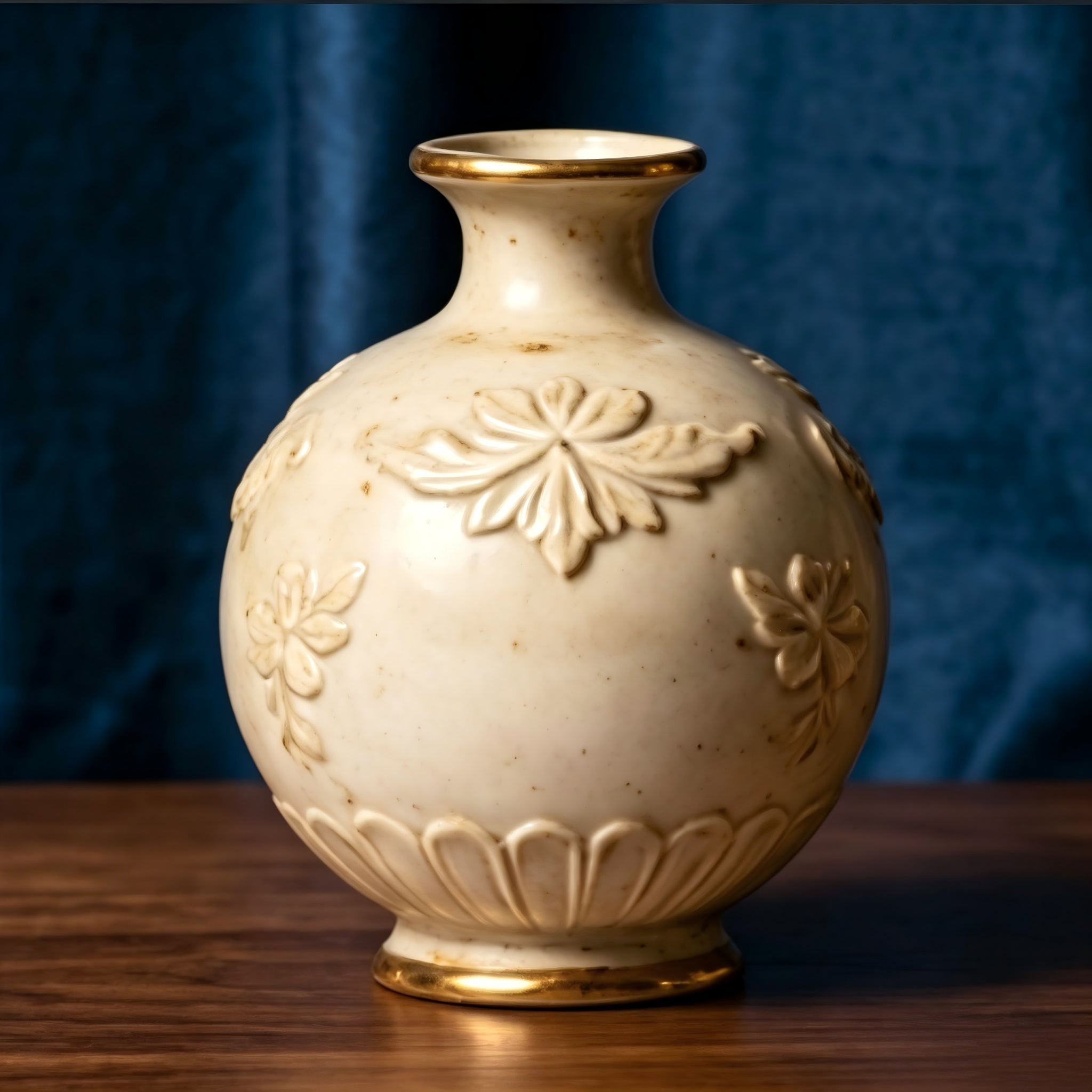 Antiqued Cream Floral Ceramic Vase