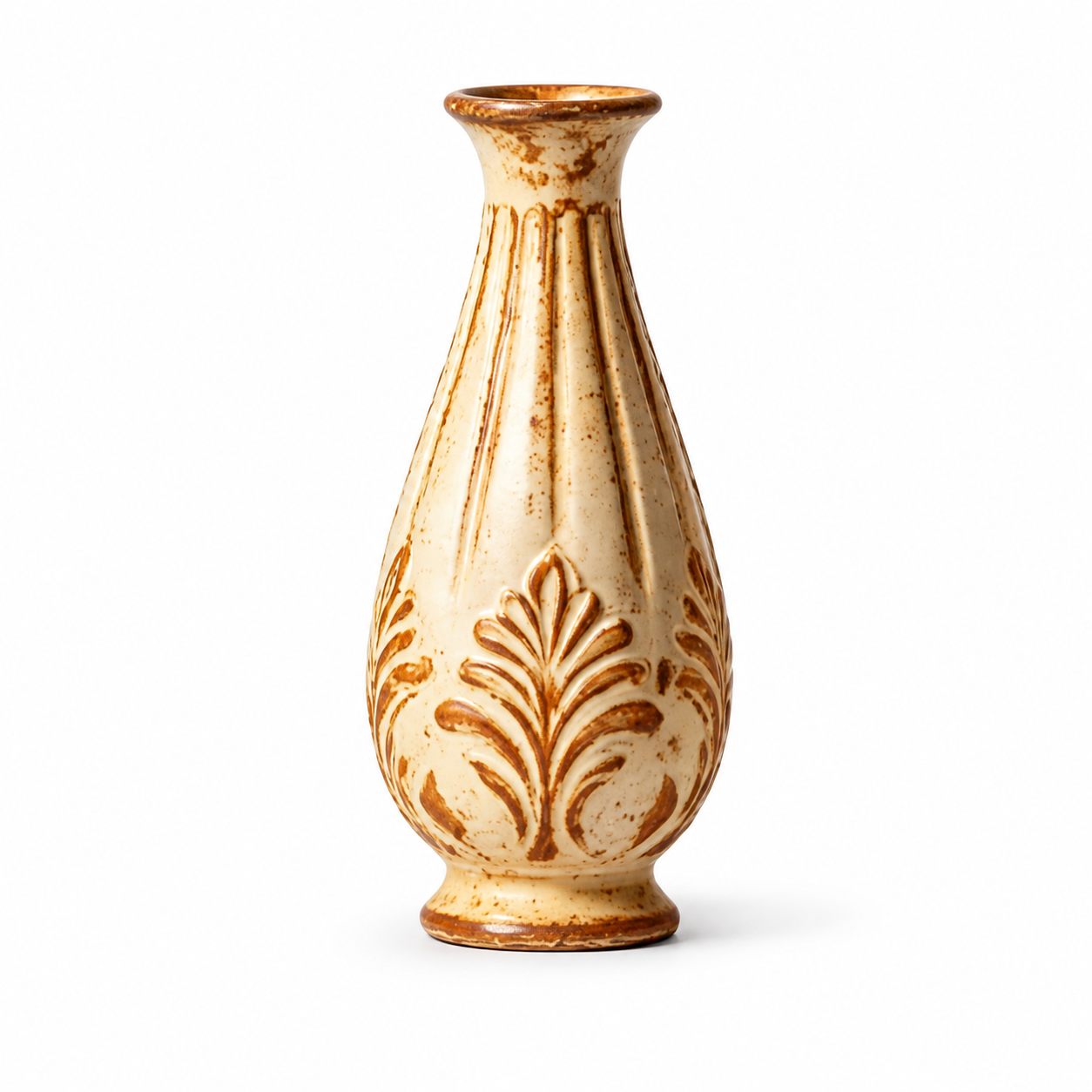 Rustic Embossed Fern Ceramic Vase