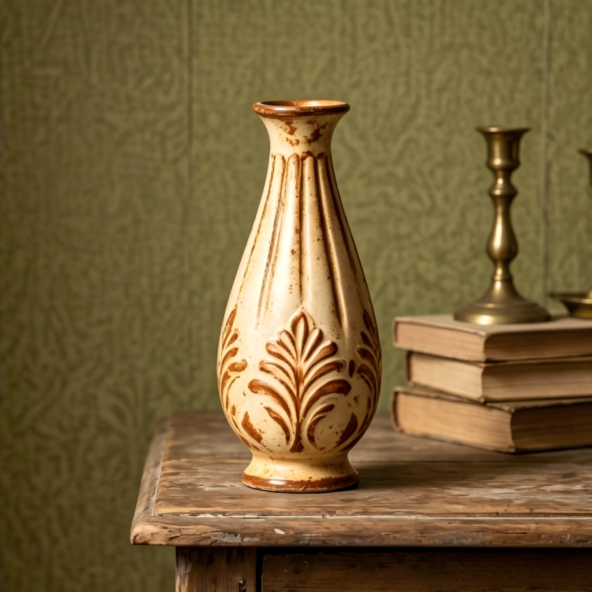 Rustic Embossed Fern Ceramic Vase