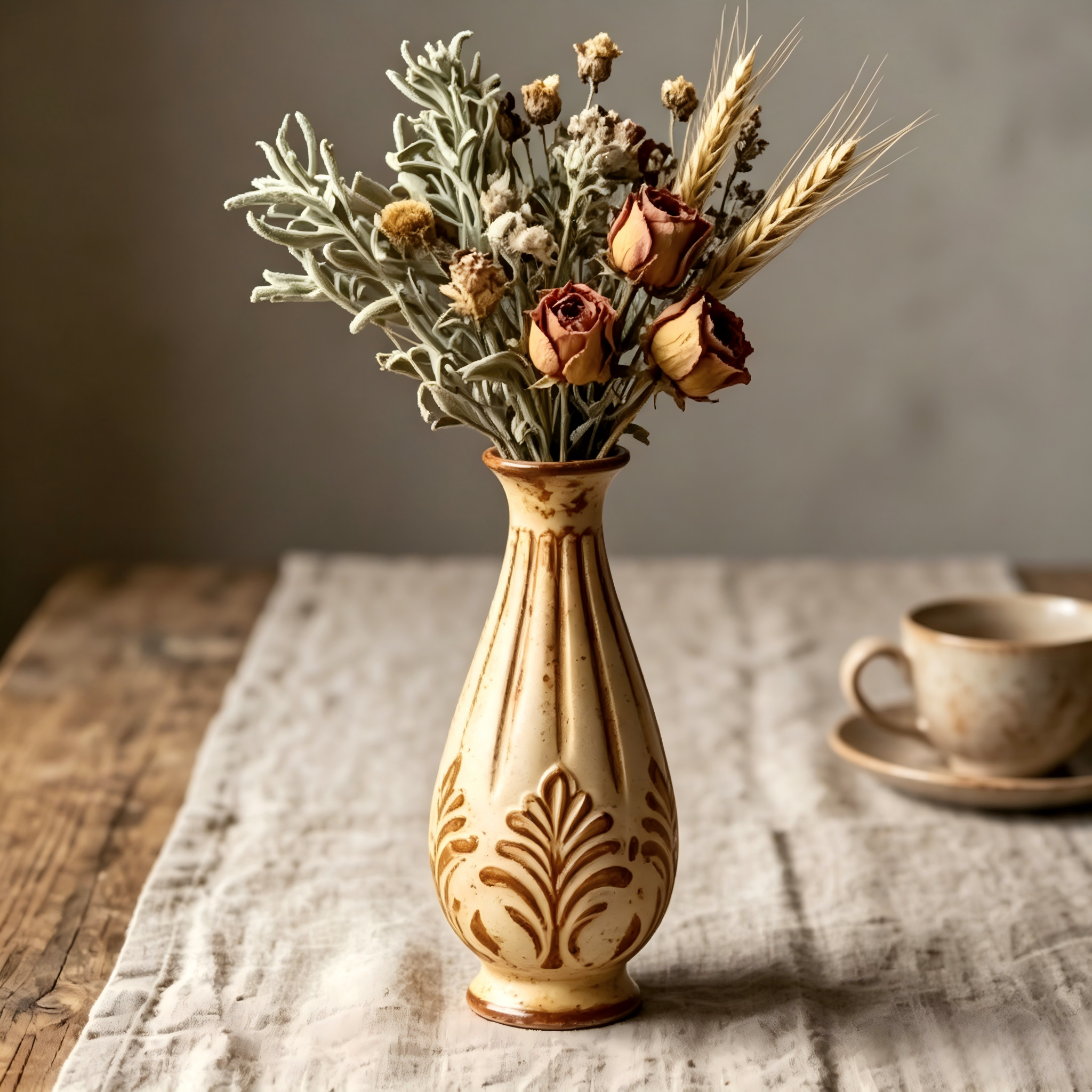 Rustic Embossed Fern Ceramic Vase