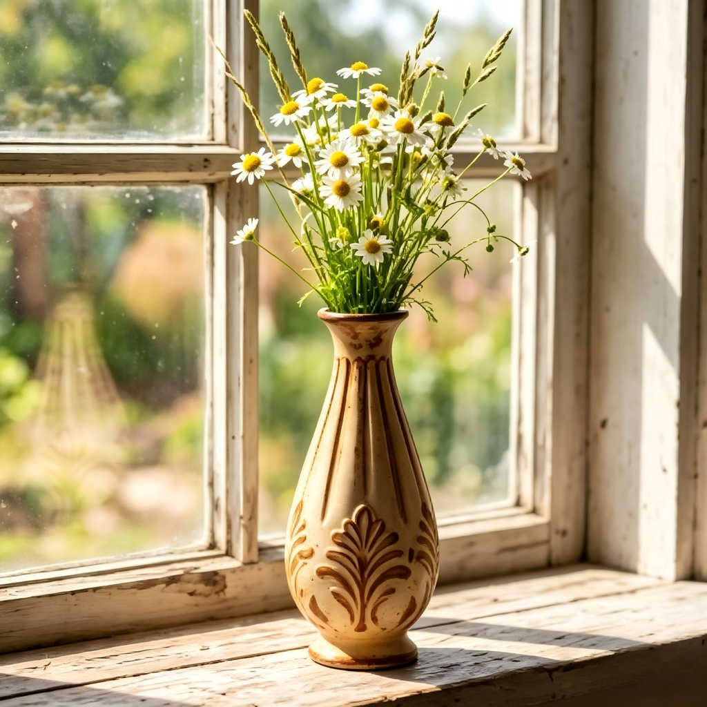 Rustic Embossed Fern Ceramic Vase