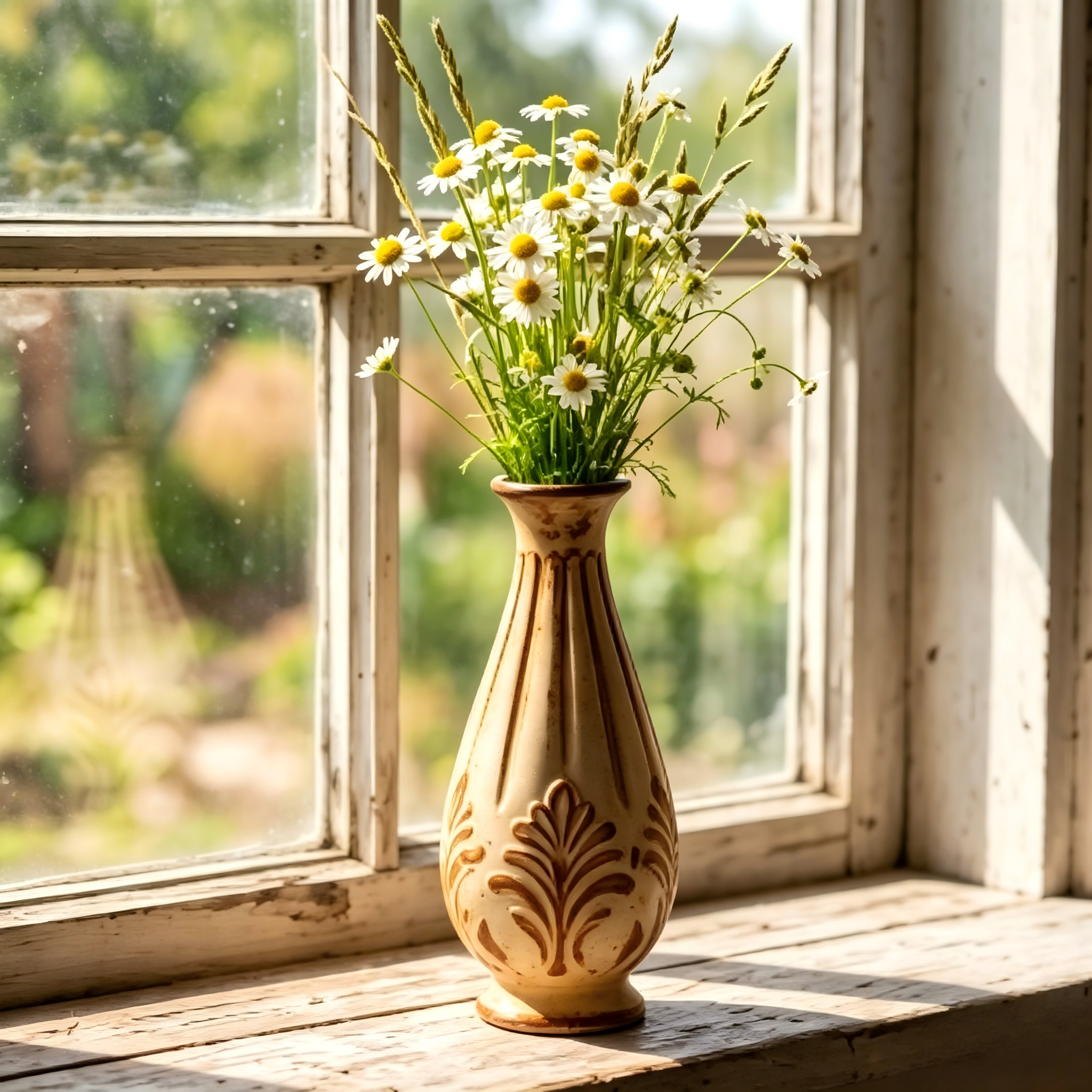 Rustic Embossed Fern Ceramic Vase