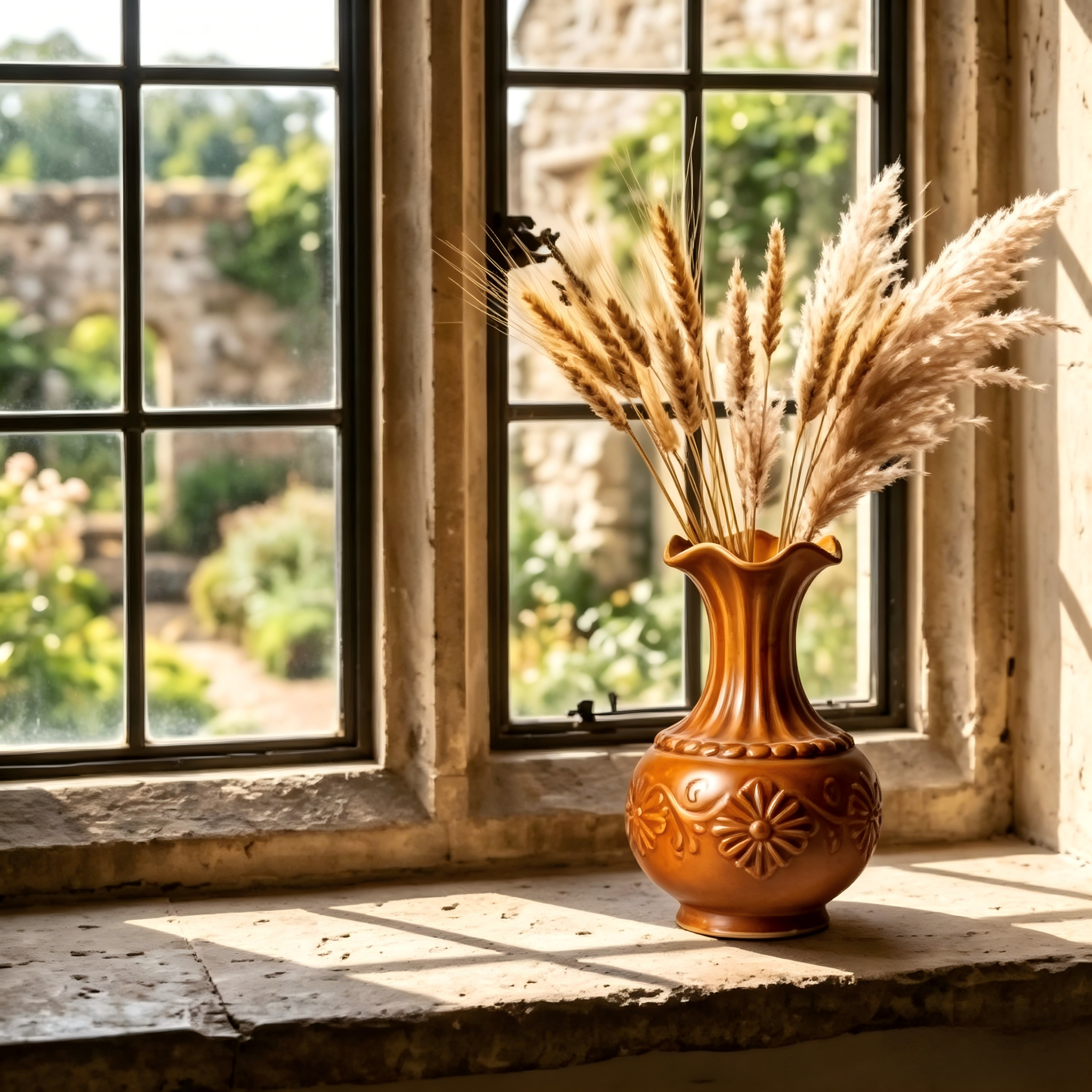 Vintage Amber Embossed Floral Vase