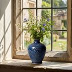 Cobalt Blue Embossed Floral Ceramic Vase