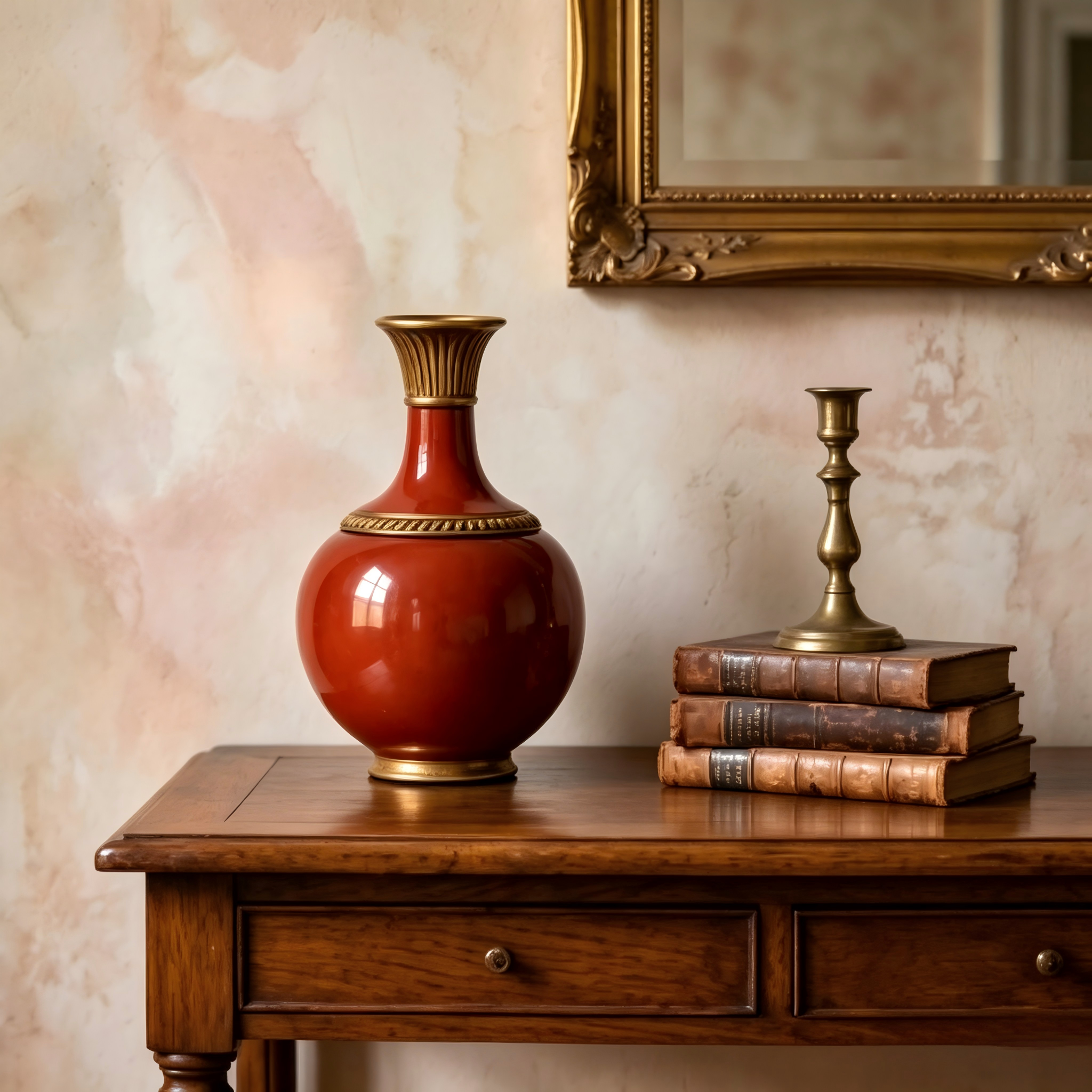 Gilded Crimson Ceramic Vase