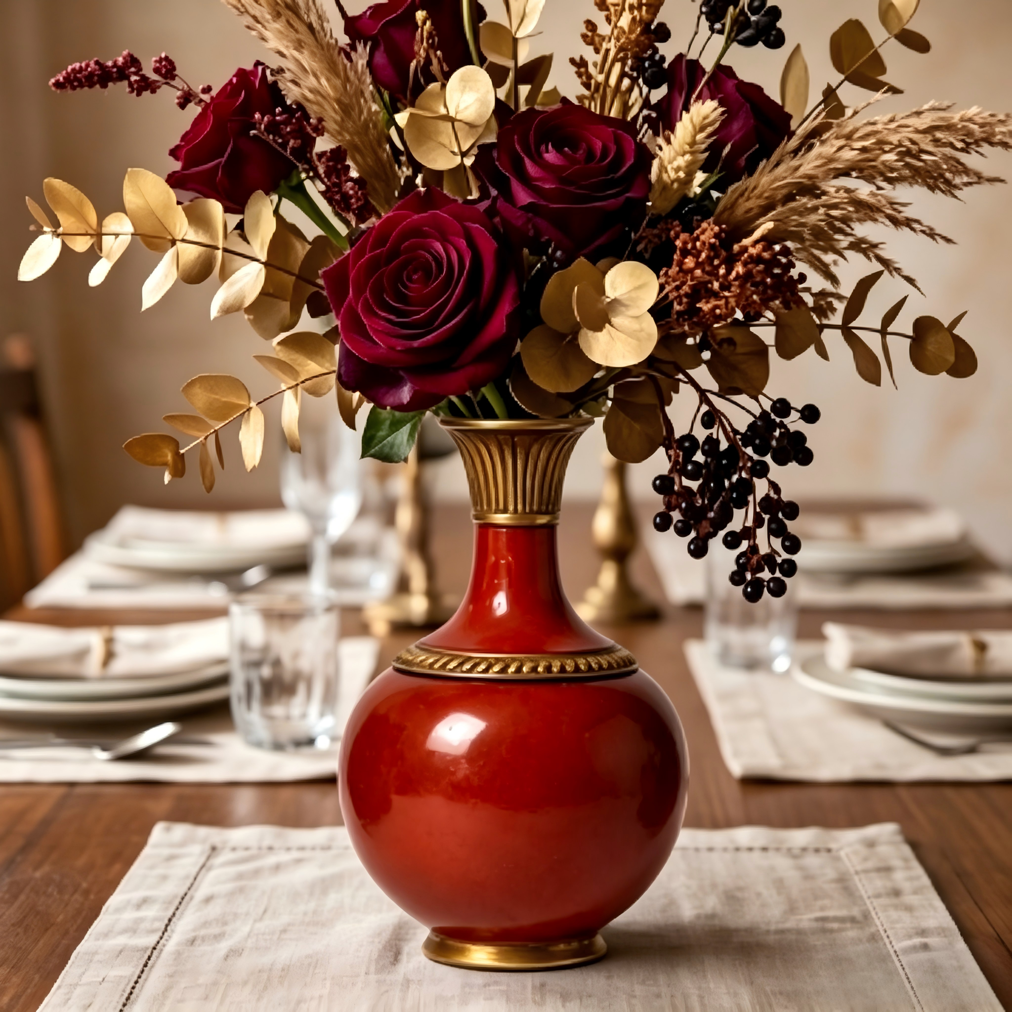 Gilded Crimson Ceramic Vase