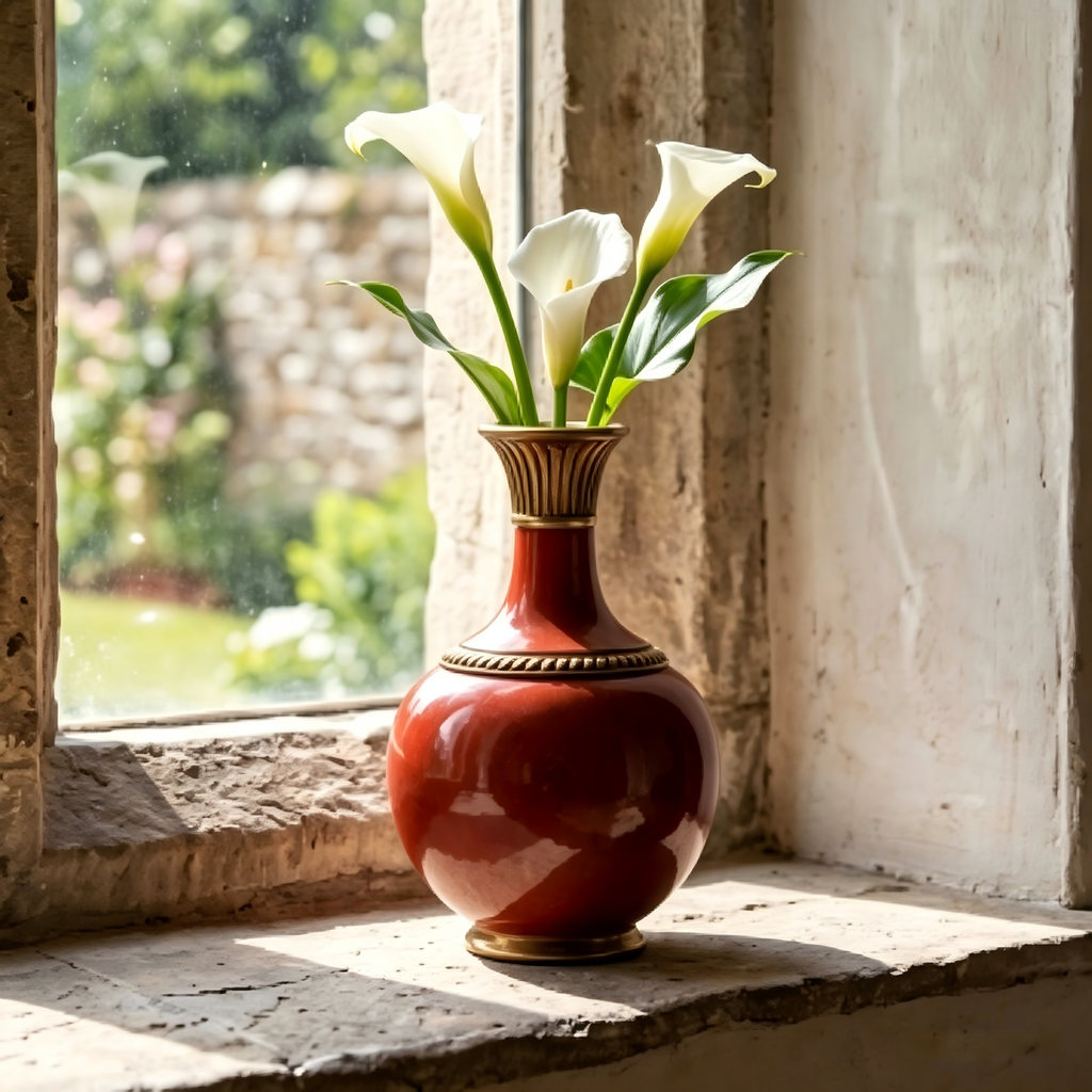 Gilded Crimson Ceramic Vase