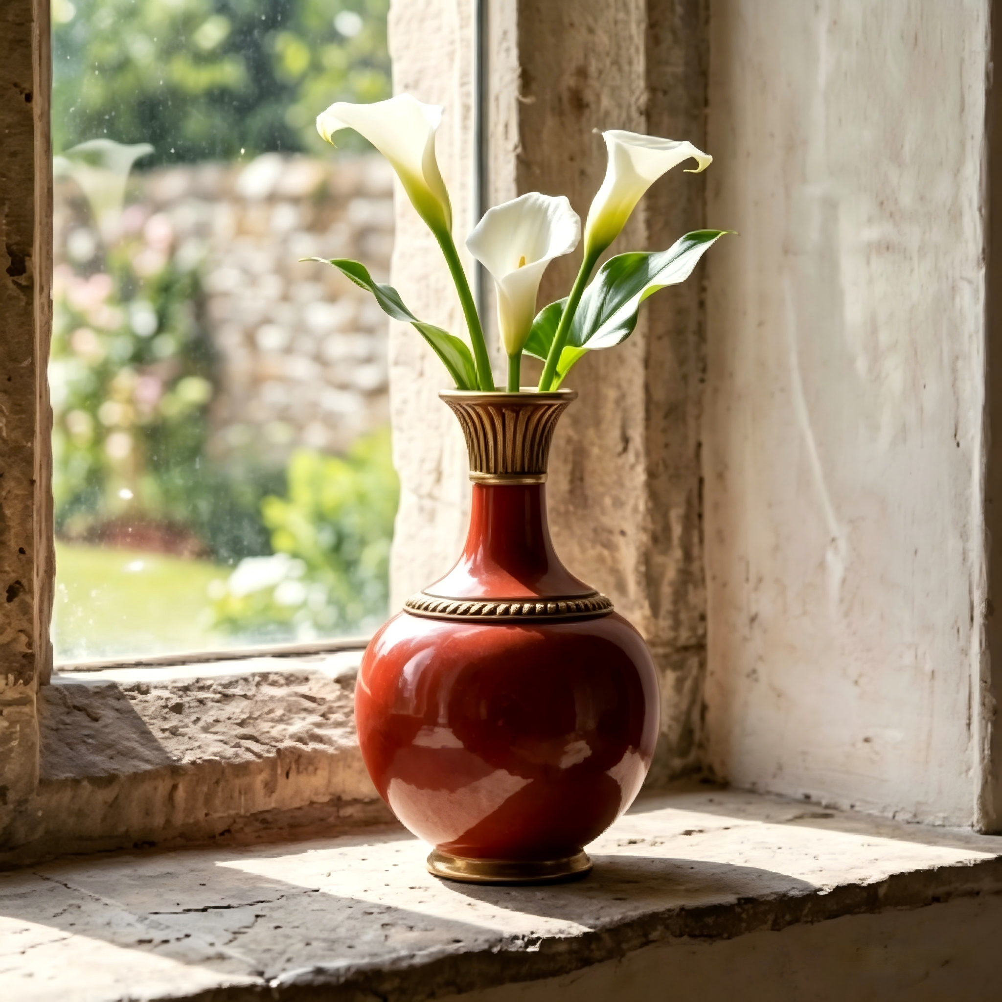 Gilded Crimson Ceramic Vase