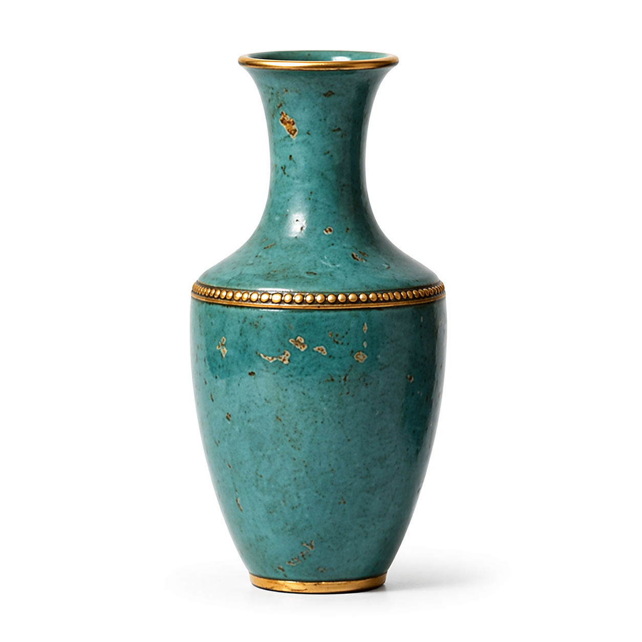 Antiqued Turquoise and Gold Ceramic Vase