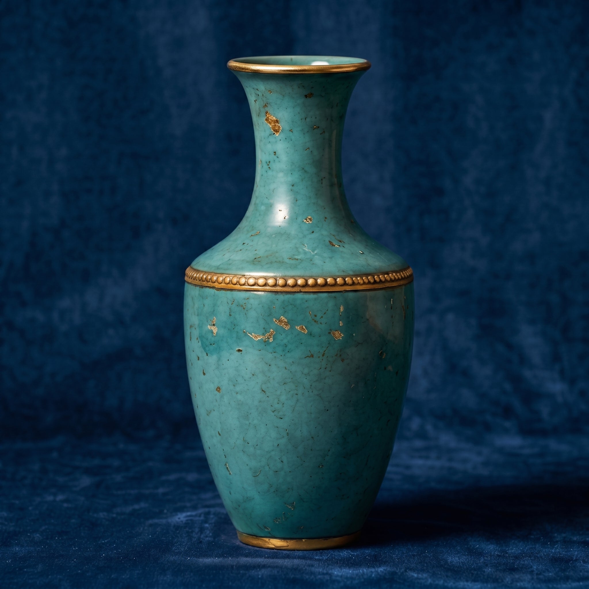 Antiqued Turquoise and Gold Ceramic Vase