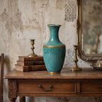 Antiqued Turquoise and Gold Ceramic Vase