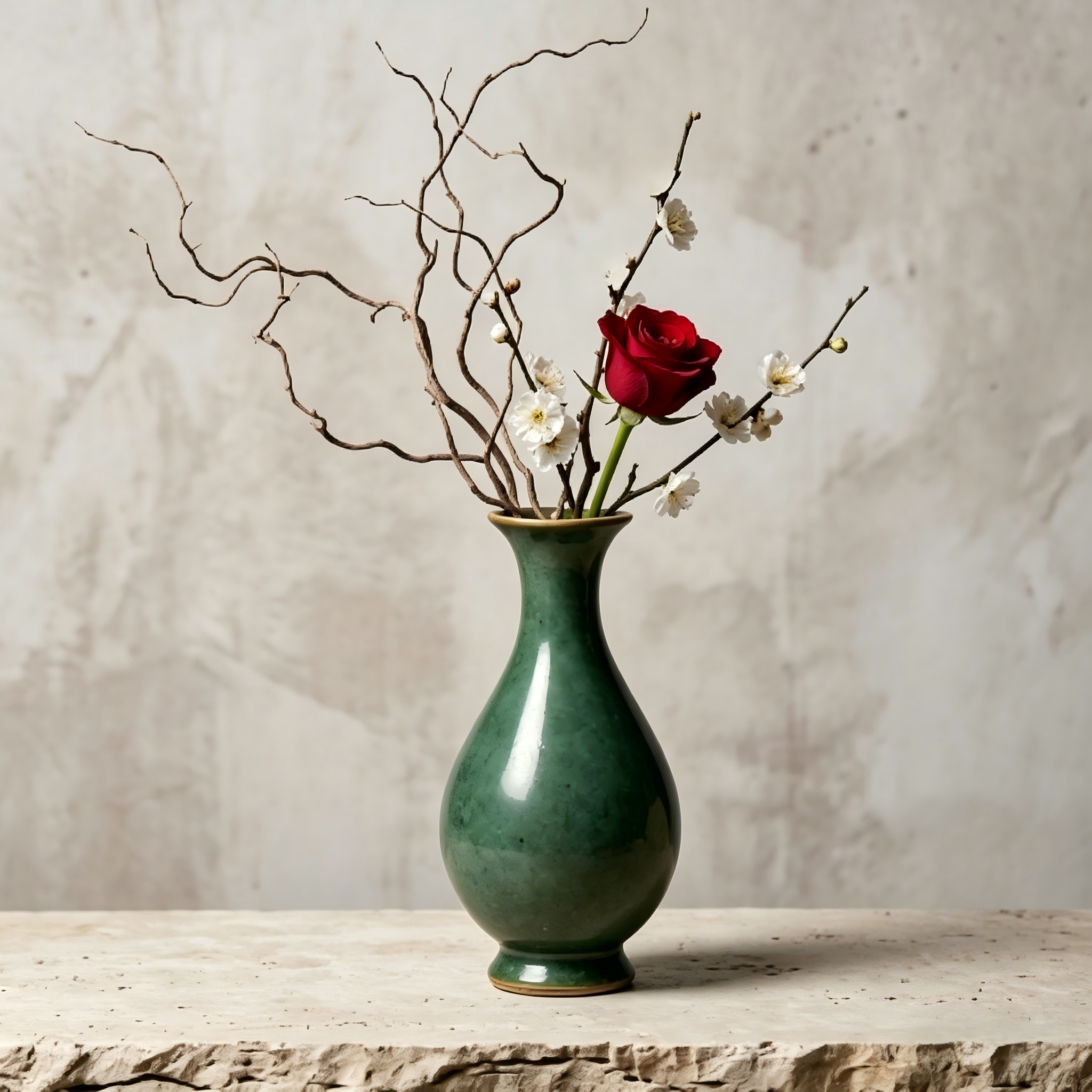 Rustic Emerald Green Ceramic Vase