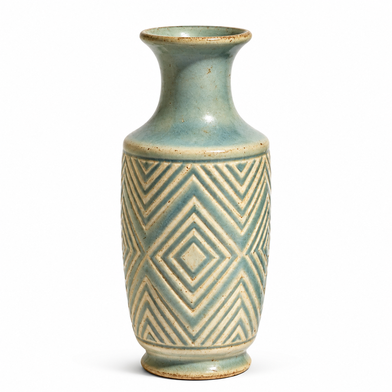 Embossed Geometric Two-Tone Ceramic Vase