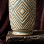 Embossed Geometric Two-Tone Ceramic Vase
