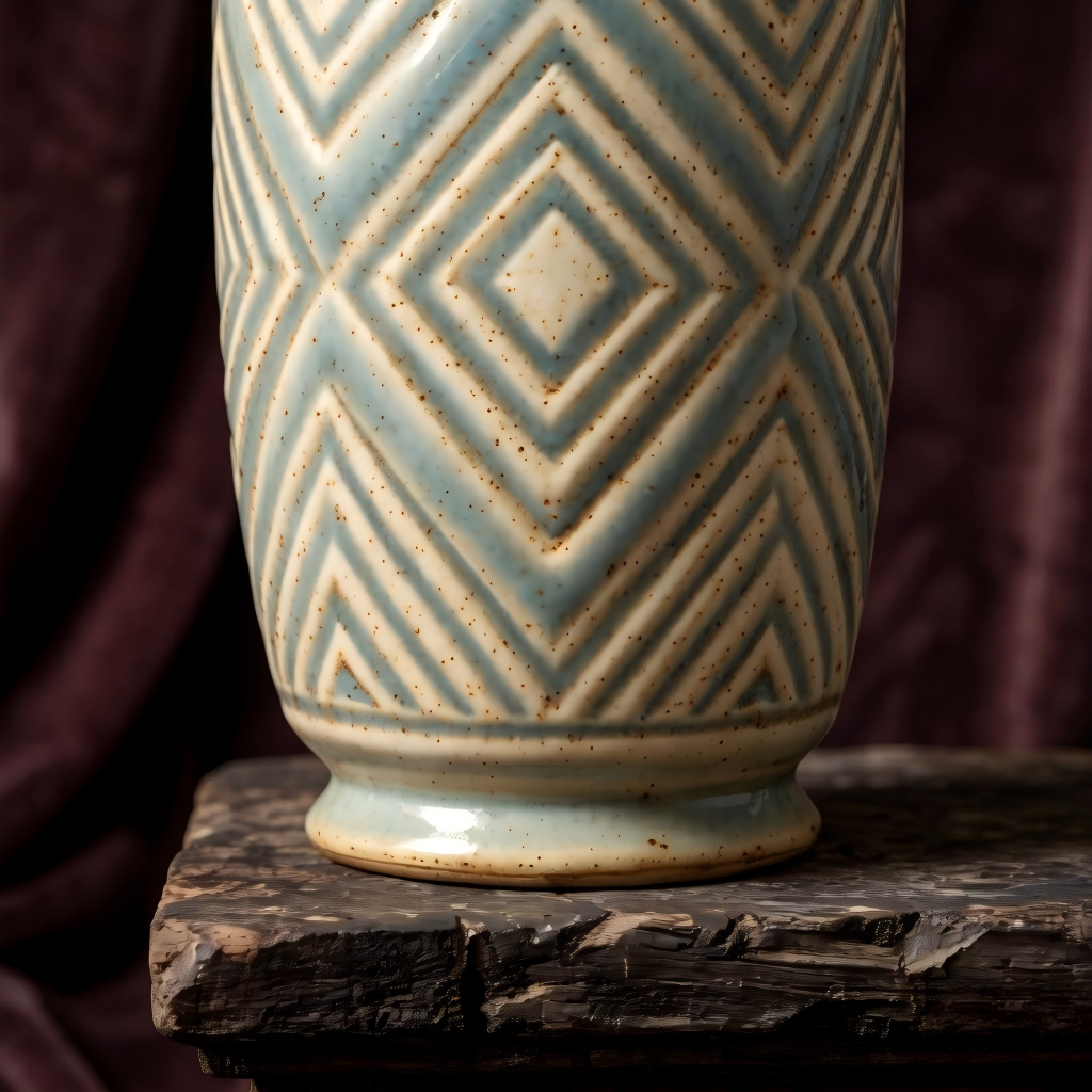 Embossed Geometric Two-Tone Ceramic Vase
