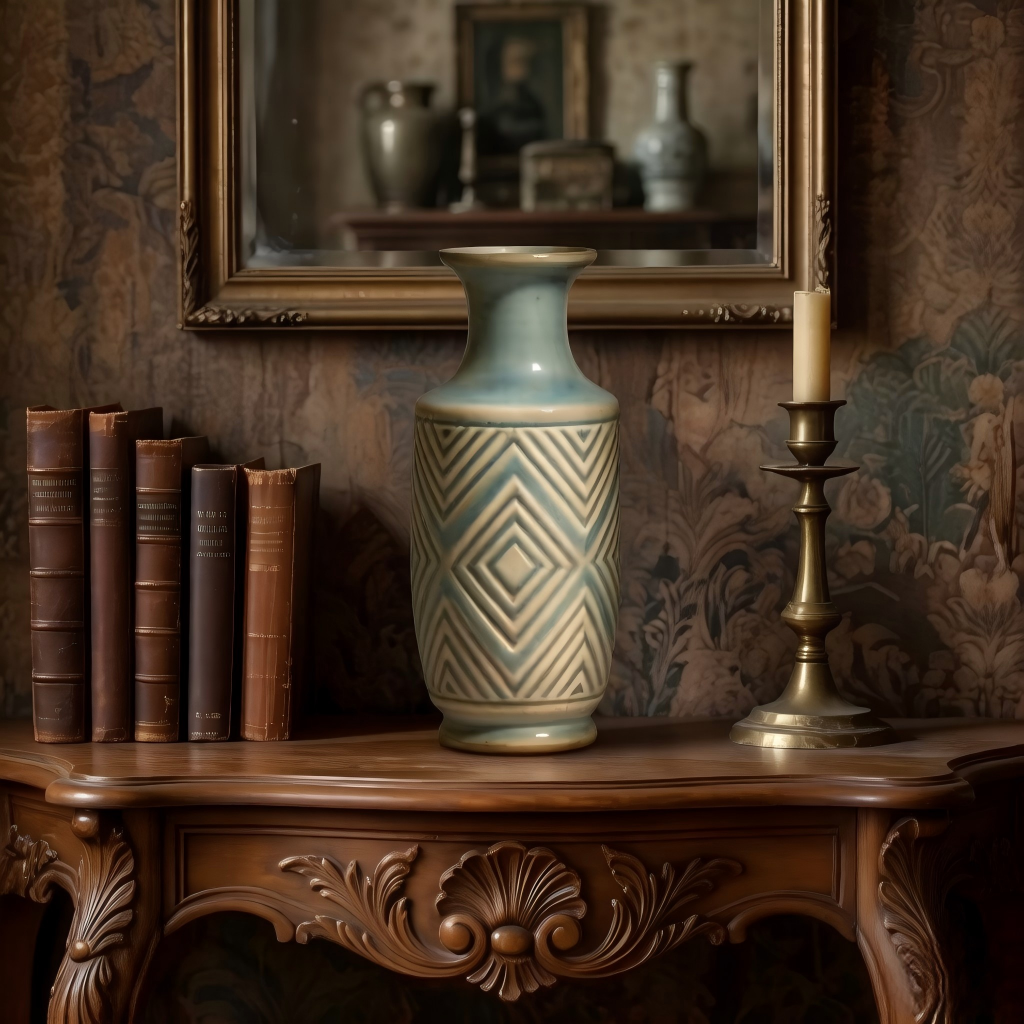 Embossed Geometric Two-Tone Ceramic Vase