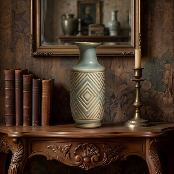Embossed Geometric Two-Tone Ceramic Vase