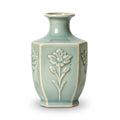 Hexagonal Embossed Floral Celadon Vase