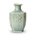 Hexagonal Embossed Floral Celadon Vase