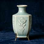 Hexagonal Embossed Floral Celadon Vase