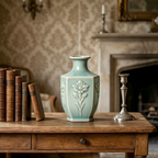 Hexagonal Embossed Floral Celadon Vase