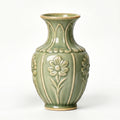 Scalloped Floral Celadon Ceramic Vase