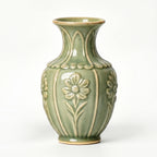 Scalloped Floral Celadon Ceramic Vase